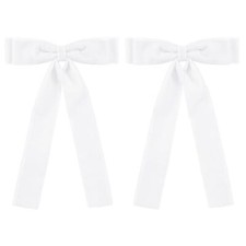 5.5" White Velvet Bow Decor Hair Clips Handmade Long Tail Velvet Ribbon Hair