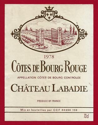 75/2 Etikett Label Bordeaux CÔTES DE BOURG 1978 CHÂTEAU LABADIE Neu