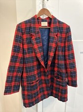 Vintage Pendleton Virgin Wool Plaid Blazer 23  Chest Shoulder Pads Red Pockets