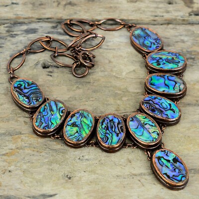 Abalone Shell Copper Sister Gift Electroformed Chain Adjustable Necklace 18.0''
