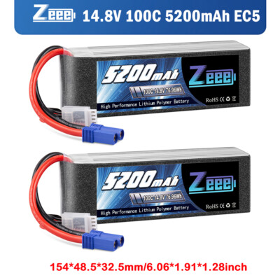 2x Zeee 4S LiPo Battery EC5 14.8V 100C 5200mAh for RC  Car Truck Boat Airplane