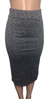Loft Grey Lurex Leopard print pencil Split skirt Nwts XS Fitted Stretch On Metal