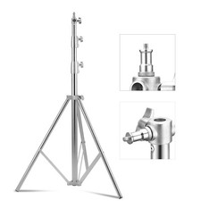 Stainless Steel Light Stand 110" /2.8m, Spring Cushioned Heavy Duty Tripod St...