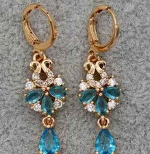 3Ct Pear Cut Lab-Created Blue Topaz Drop Dangle Earrings 14K Yellow Gold Plated