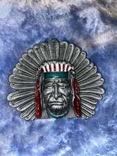 American Indian Theme Belt Buckle-Lightweight-Aluminum?-Excellent Condition