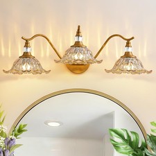 Vintage Gold Bathroom Light Fixtures - 3 Light Antique Amber Vanity Light
