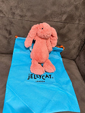 Jellycat Medium Bashful Coral Bunny BNWT Rare Retired + Jellycat Bag