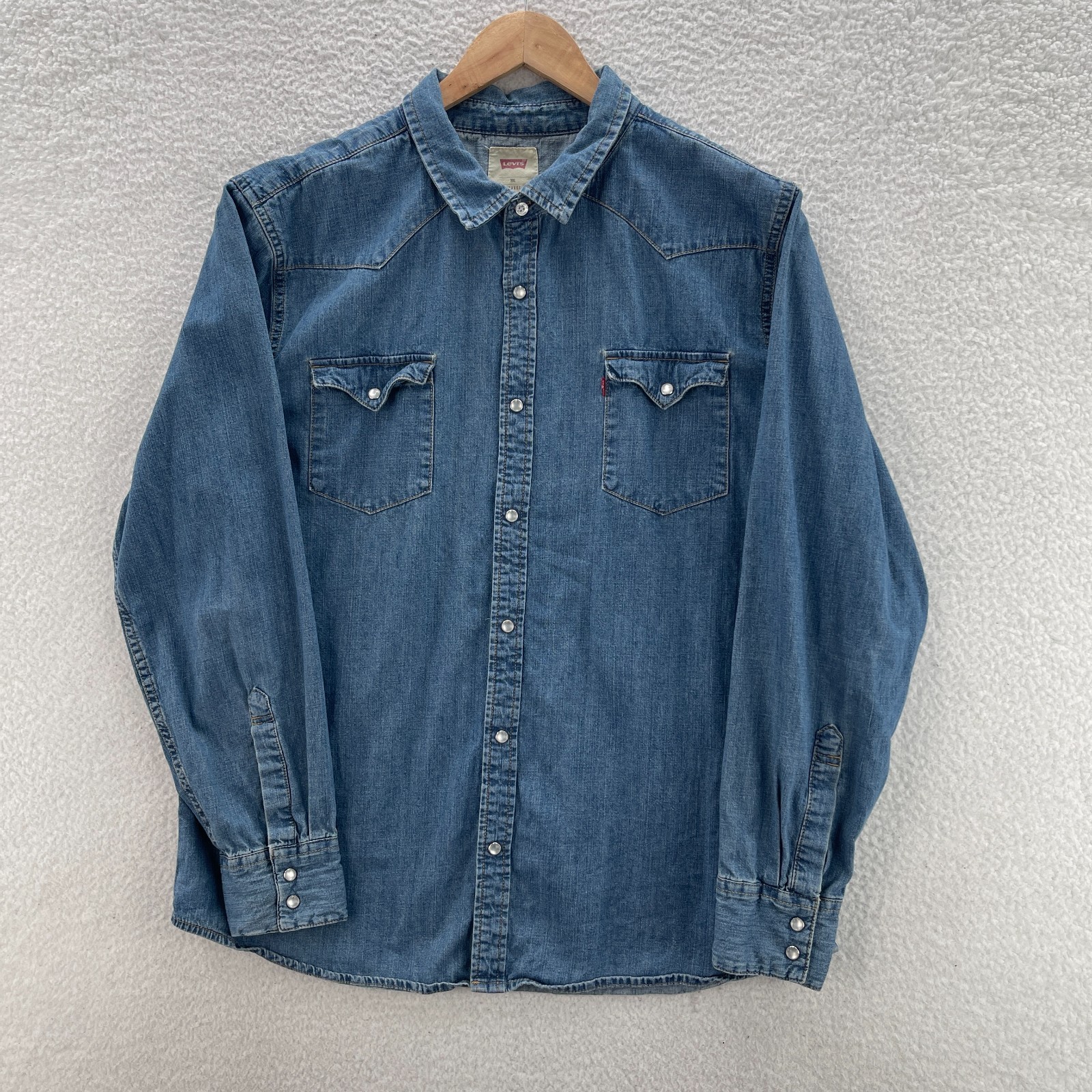 Levis Shirt Mens 2XL Blue Western Denim Pearl Snap Yoke Cowboy Ranch Work Rodeo