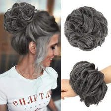 Wavy Curly Scrunchy Ponytail Ext, Dark Salt & Pepper