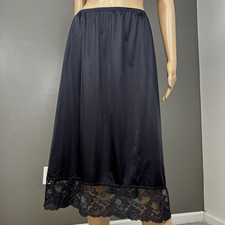 Vintage Vassarette Half Slip Skirt Size XL Black 100 Nylon Wide Lace 11-105