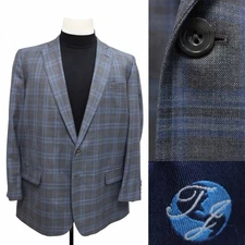 TOM JAMES mens gray blue WINDOWPANE sport coat suit jacket blazer 50 / 52 L