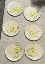 Texas-Ware Melamine Plates Yellow Rose Design MCM Set Of 6 FREE SHIPPING