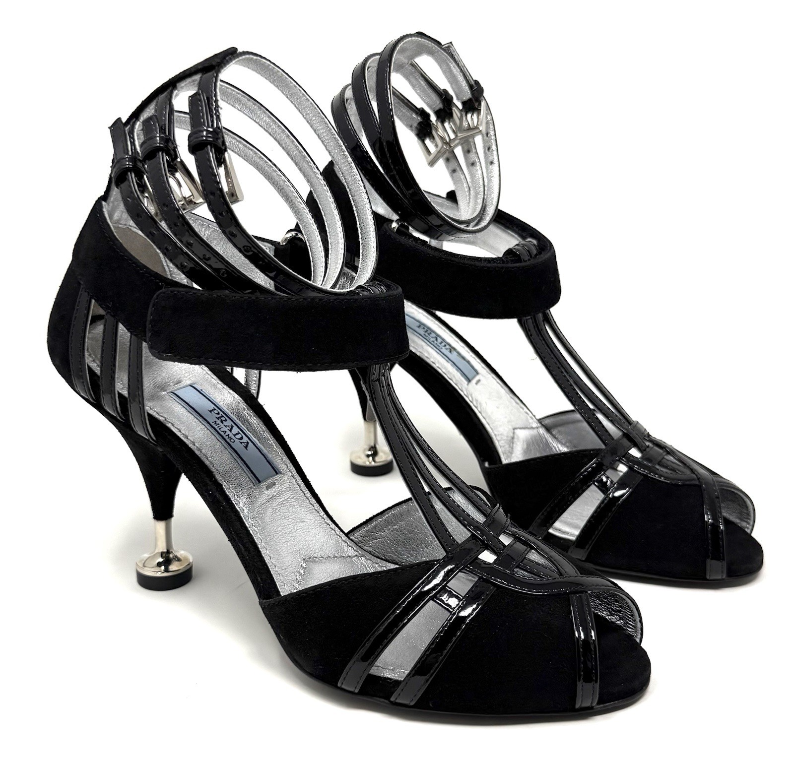 Prada Black Suede Multi Ankle Straps Sandals 2016 Spring Collections .Size 36 IT thumbnail 6