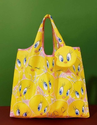 New 20  Looney Tunes TWEETY  BIRD Handbag PINK TRIM Purse Tote GYM Bag YELLOW