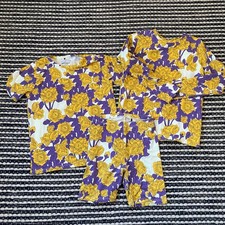 Mini Rodini Girls Organic Cotton 3P Yellow Purple Floral Short Long Set 10/11Y