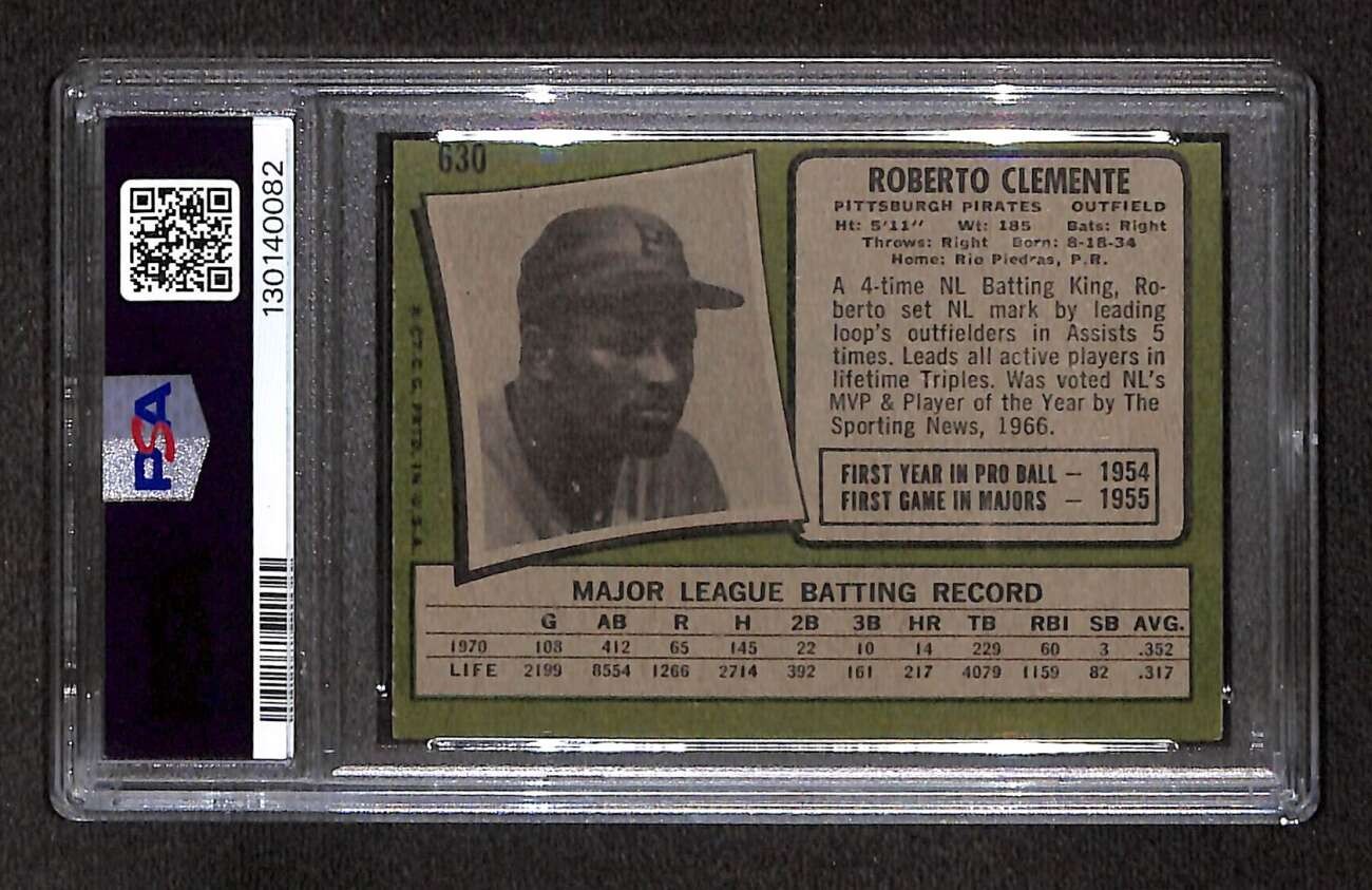 1971 Topps #630 Roberto Clemente HOF PSA 4 VGEX C105605 view 2