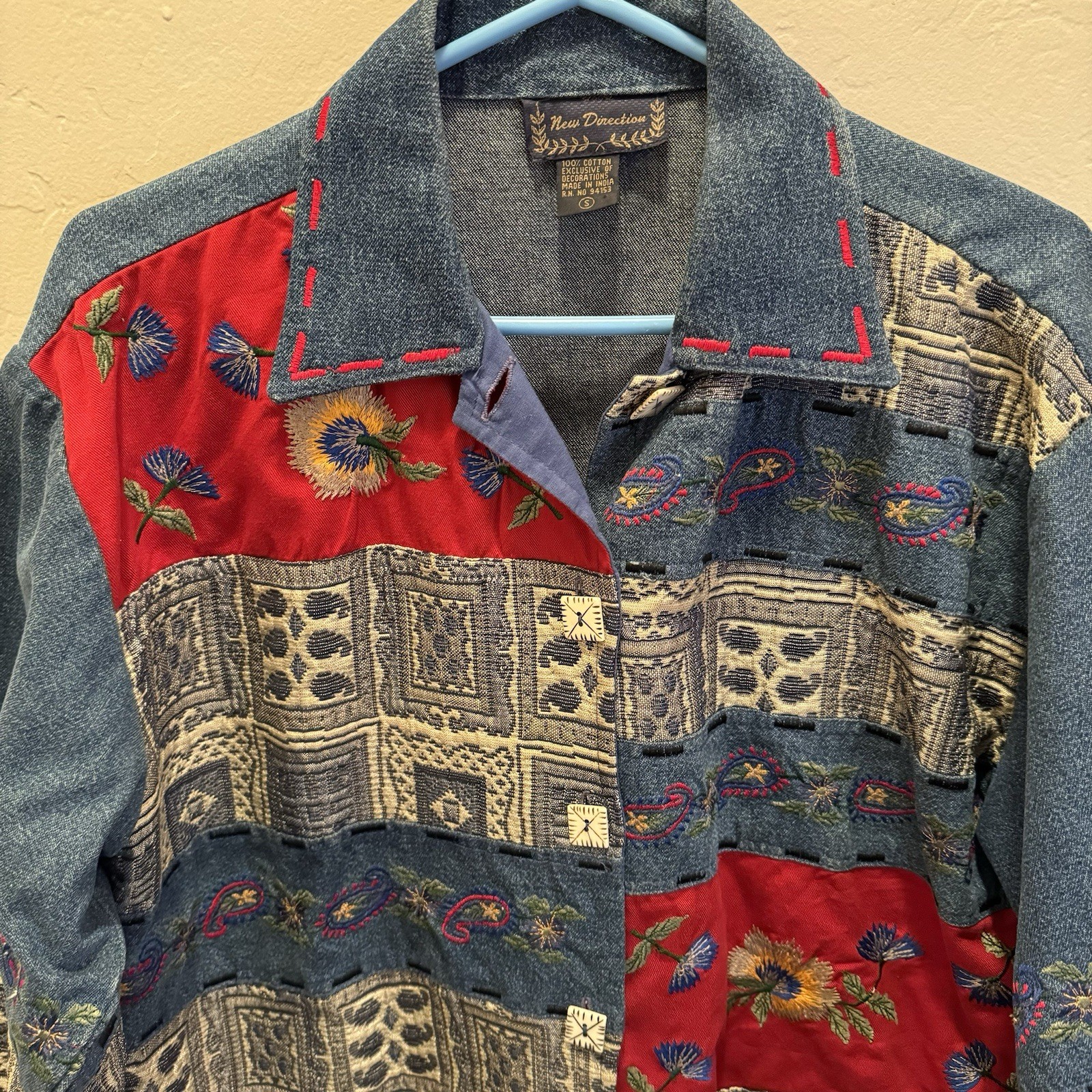 New Direction Denim Embroidered Patchwork Jacket … - image 2