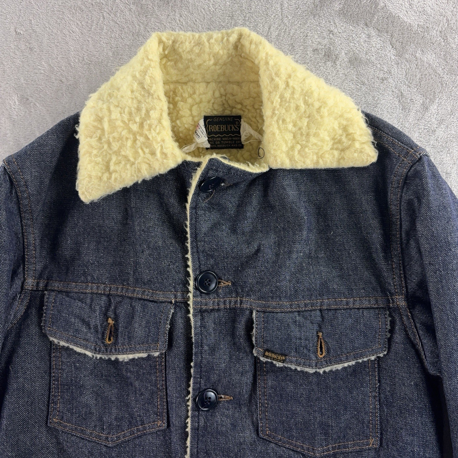 Roebucks Chore Jacket Mens Size 34 Blue Denim Sherpa Lined Western Vintage Sears thumbnail 3
