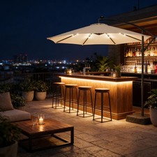 Cantilever Patio Umbrella with Solar LED Lights Cream White