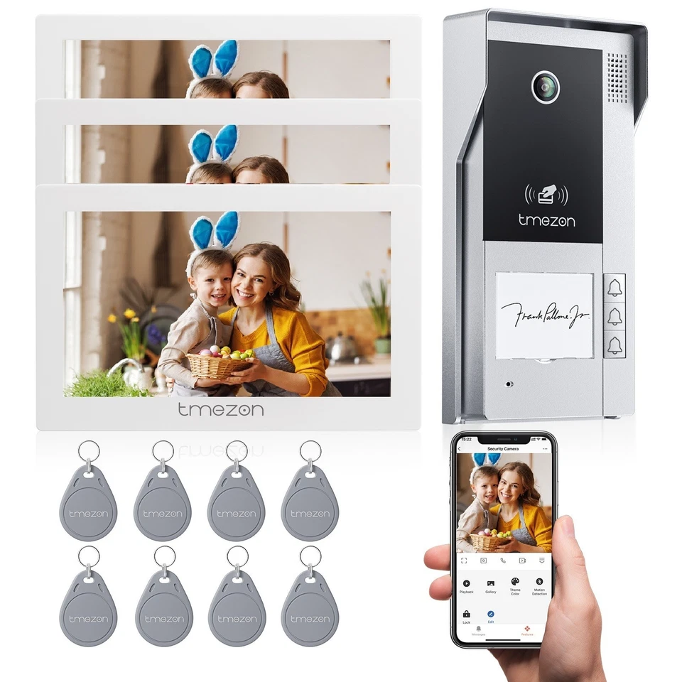 TMEZON WLAN Video Türsprechanlage Sprechanlage fur 1/2/3 Familien mit 7" Touch Monitor