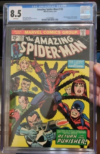 Amazing SPIDER-MAN #135 CGC 8.5 White Page 2nd PUNISHER Origin Of Trantula