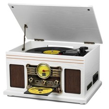 Vintage Mahogany Bluetooth Turntable: 10-in-1 Music Hub with LP to MP3 Converter