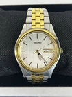 Vintage Seiko Day Date Quartz Watch Two Tone Gold Silver Dial 7N43-9048 Mens