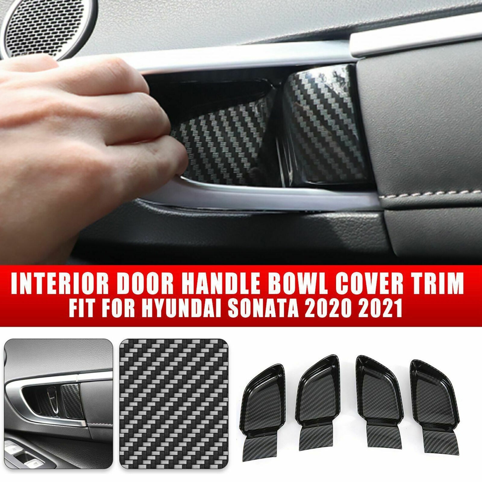 ABS Carbon Fiber Interior Door Handle Bowl Cover For Hyundai Sonata 2020-2021 US