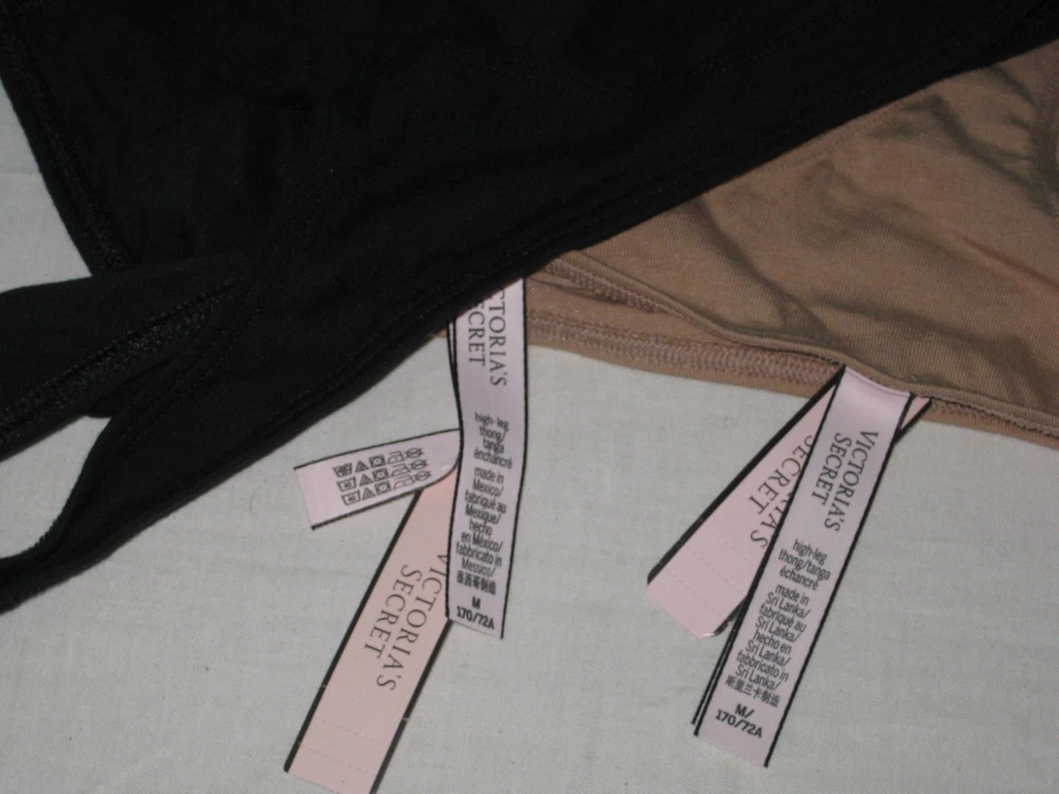 2 NWT Victorias Secret High Leg Thong Panties Medium Cotton Blend Nude Black - Image 3 of 3