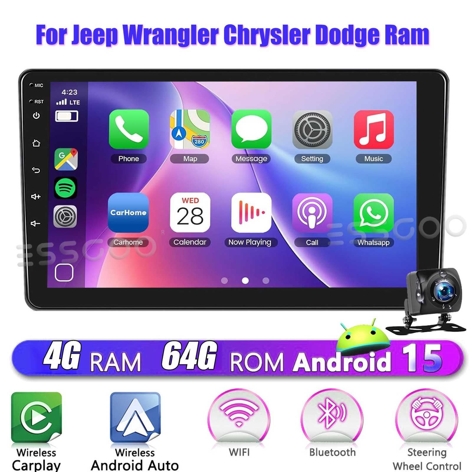 10" 4+64G Car Radio Stereo Apple CarPlay Android 15 BT GPS N