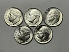 Lot Of 5 Roosevelt Silver 1955-S, 1959-P, 3/1959-D Dimes 10C Coins UNC