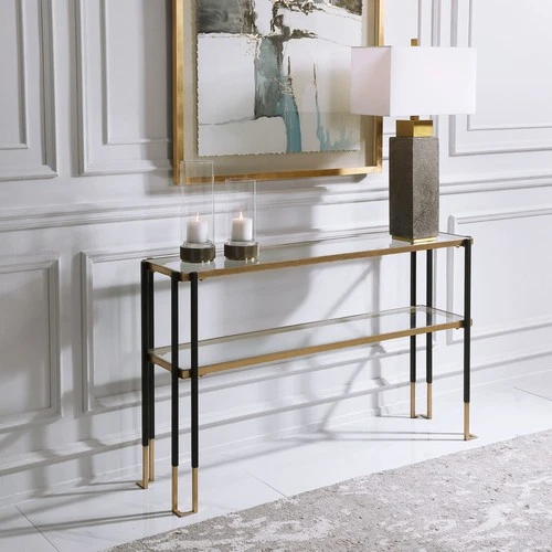 Uttermost 24978 Kentmore 14"W Glass Top Iron Console Table - Gold - Picture 7 of 7