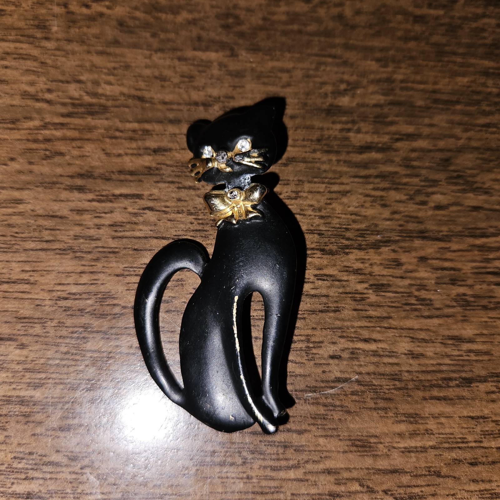 Vintage Brooch Pin Black Matte Cat Rhinestone Eyes Mid Century ...