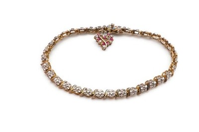 Ross Simons Gold Plated Sterling Silver 925 Ruby Diamond Tennis Bracelet 7.5''