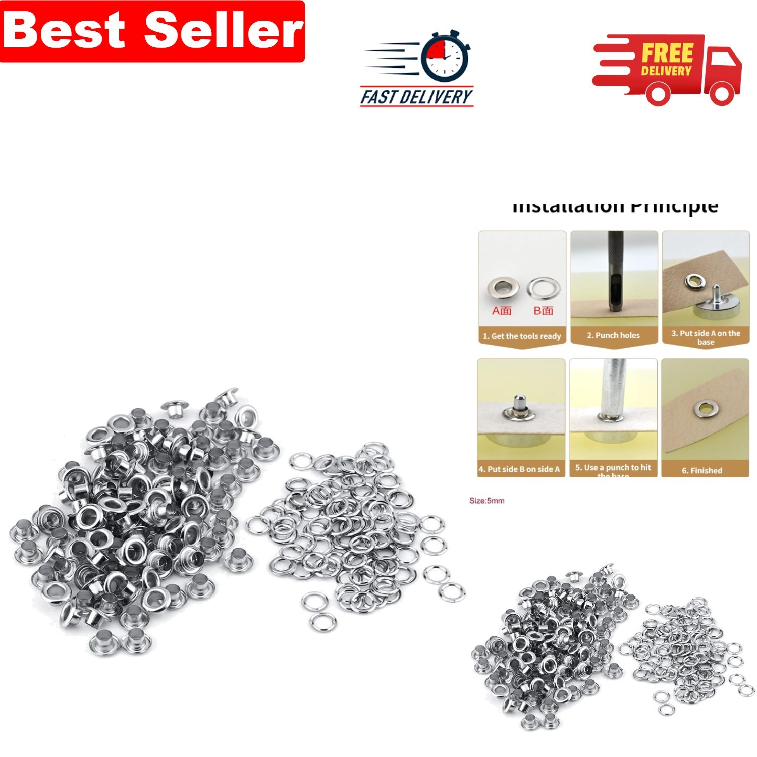 Durable 5mm Metal Grommets for Crafting: 100pcs Brass Eyelets Collection