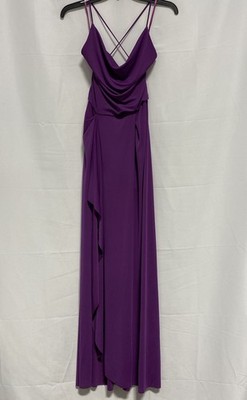 BCBGMAXAZRIA Women's Purple Draped Asymmetrical Cocktail Dress Criss Cross XS