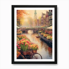 Amsterdam Flower Market Print, Mati Framed Wall Art Poster Canvas Print Picture