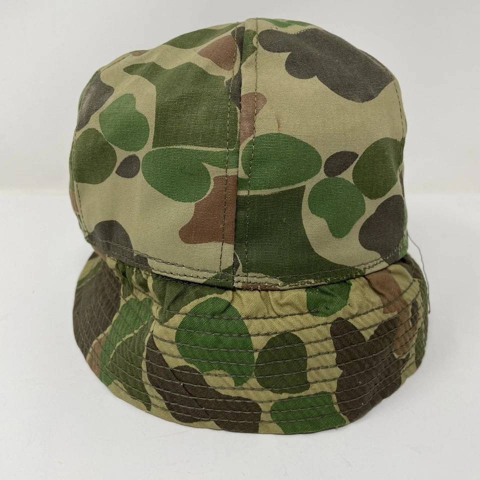 Vintage Duck Hunter Camo Hat Cap Fitted Mens 7 1/8 Green Military Hunting 70s - Image 4 of 4