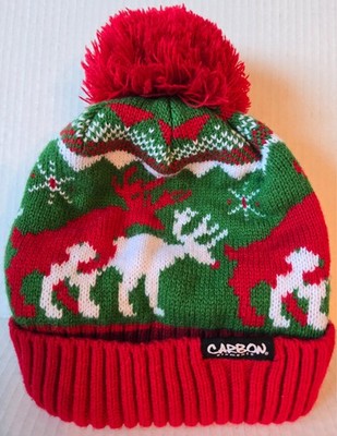 Naughty Fornicating Reindeers Adult Knit Hat Carbon Elements White Green Red