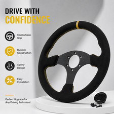 13 Inch 330mm Flat Suede Racing Steering Wheel Aluminum Frame Sport Car Yellow