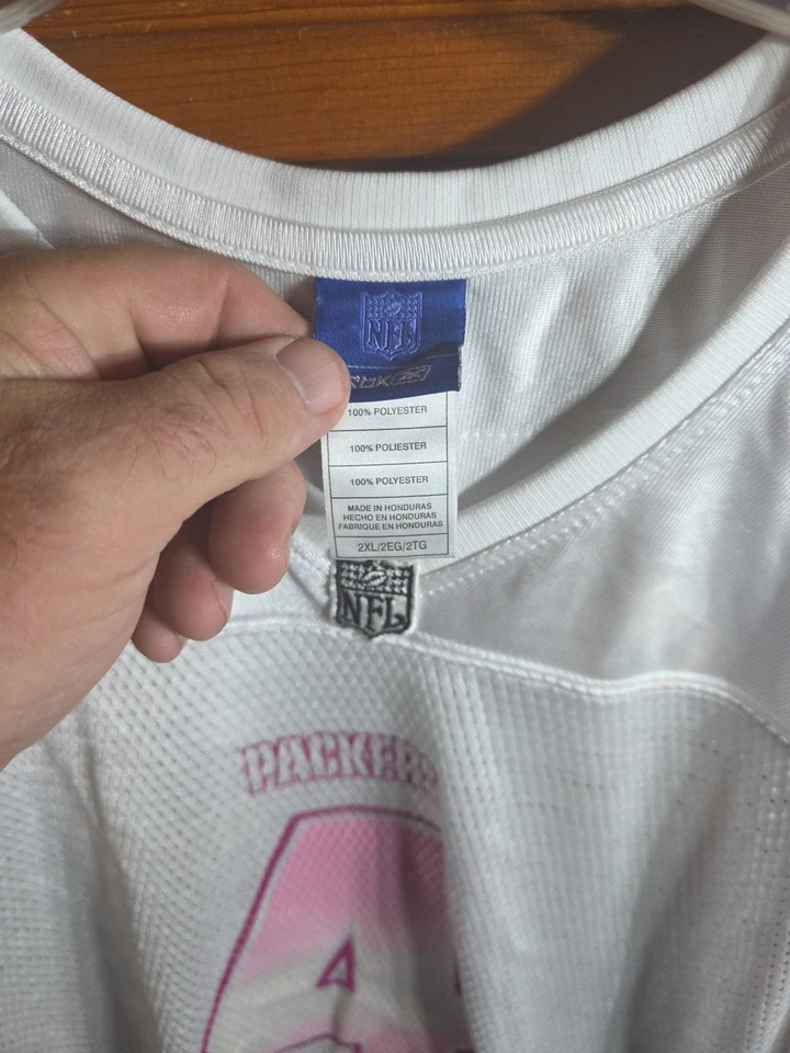 Camiseta deportiva Reebok rosa Brett Favre #4 Green Bay Packers para mujer talla 2XL XXL Foto 2 de 4