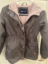 Girls' Limited Too Rain Jacket Size 10-12 Grey Pink Hooded. EUC.