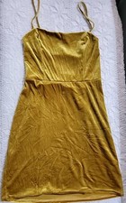Urban Outfitters Mustard Gold Velvet Tie Back Dress Medium 