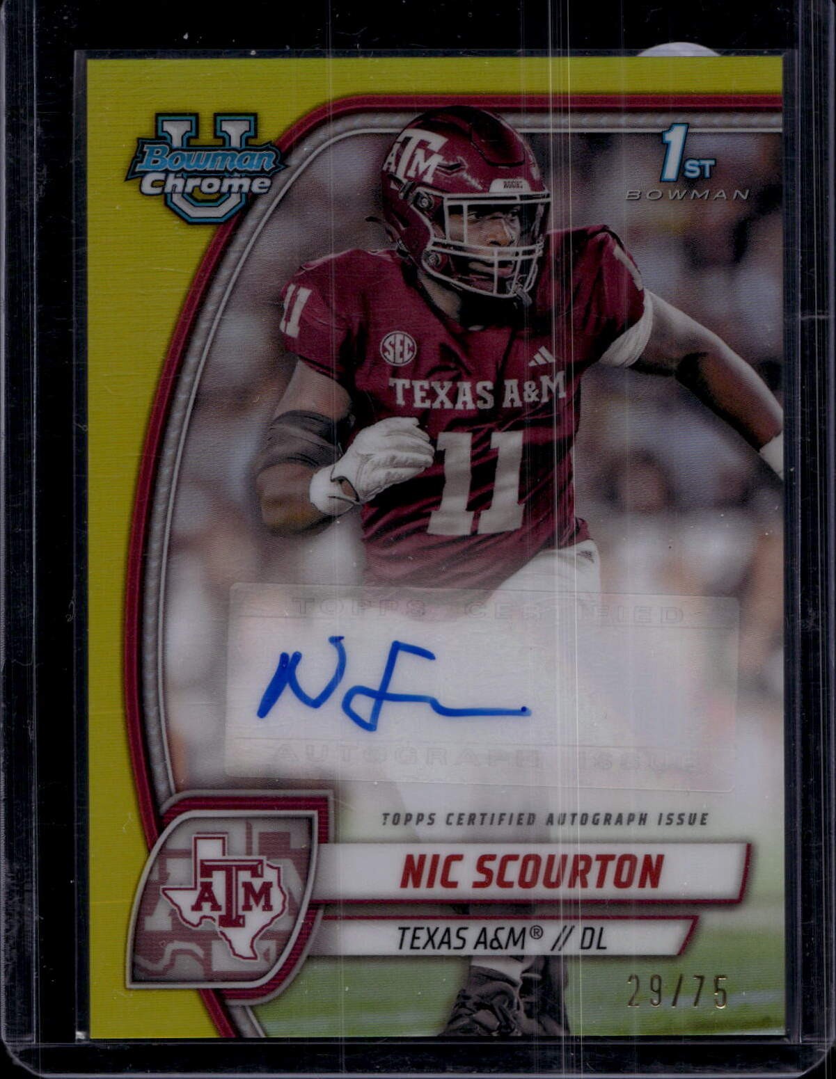 2024 Bowman University Chrome Nic Scourton Autographs Yellow #/75