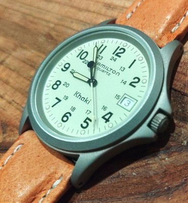 HAMILTON KHAKI 9445B QUARTZ LANCASTER ENGRAVED WHITE DIAL MILITARY