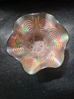 Fenton Green Carnival Art Glass Peacock Tail Hat Vase Beautiful Iridescent Gold