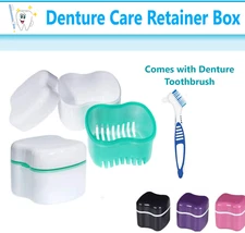 Denture Care Retainer Box with Tray Case Cup Storage Denture with Rinsing Basket