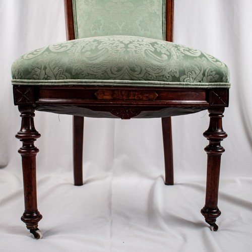 Grandpa Antique 1888's Mahogany Red Wood Green Paisley Upholstery Fabric Chair - Picture 8 of 12