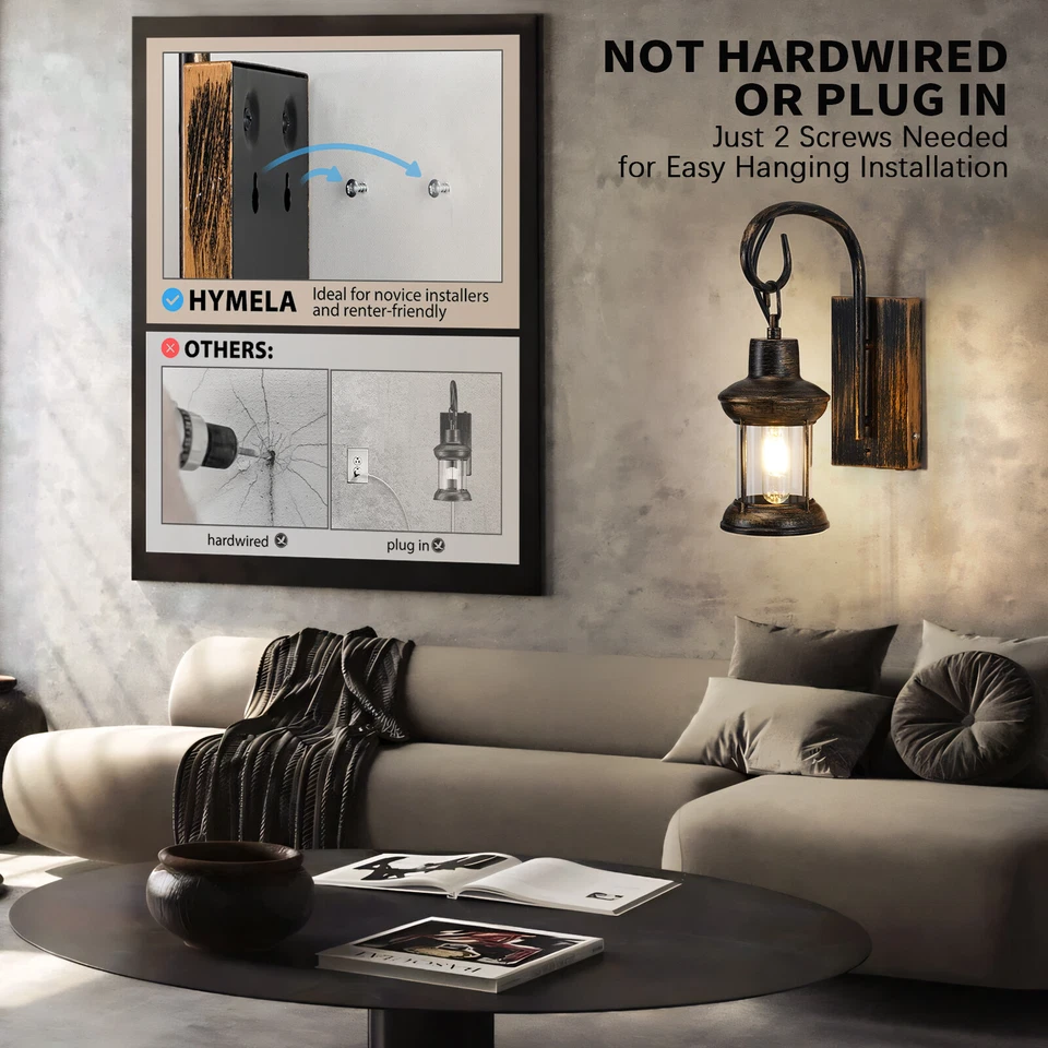 Industrial Battery Operated Wall Sconce Bronze Porch Wall Light Fixture Outdoor - Image 4 of 4