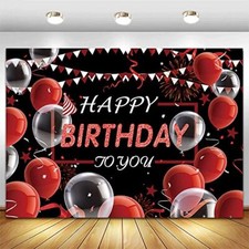 7X5ft White Red and Black Happy Birthday Photography Backdrop Balloon 7x5ft